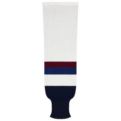 Vancouver Pro Series White & Navy Blue Home Socks w/Red & Royal Blue Stripes