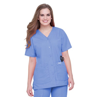 Landau - Essentials - Women's Four-Pocket Snap-Front V-Neck Top