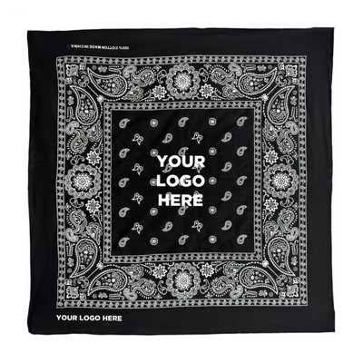22" Silk Screened Black Cotton Bandana(Silk Screened)
