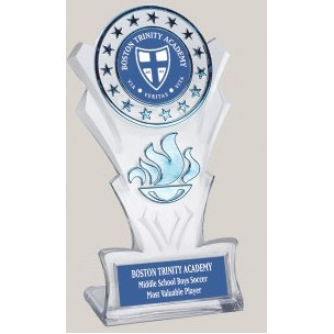 8" Clear/Blue Lucite Star Torch Award w/DCP or Flexibrass