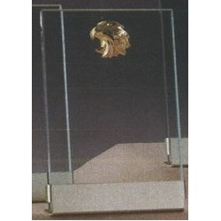 Clear Glass Plaque Award w/Gold Eagle Accent, Gold Plastic Mounts & Base (7"x9.5")