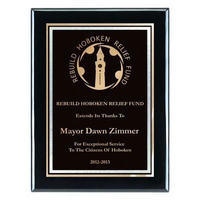 Plaque - 8"x10" Piano Wood Plaque w/ Blue Florentine Plate (6"x8")