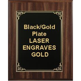 Classic Walnut Plaque 9" x 12"- Black/Gold -7" x 10" Hi-Relief Plate