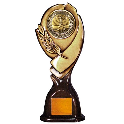 Stock 15" Classic Trophy with 2" Handshake Coin and Engraving Plate
