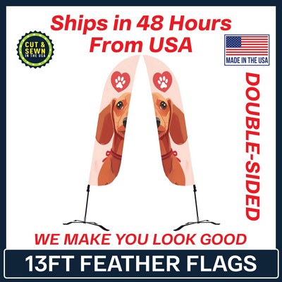 13' Feather Flag - Double Sided w/Black X Base - Made in the USA