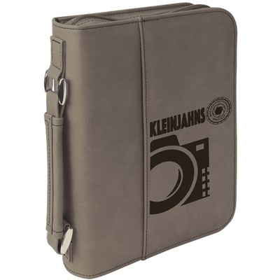 Leatherette Bible/Book Cover - Gray/Engraves Black, Small