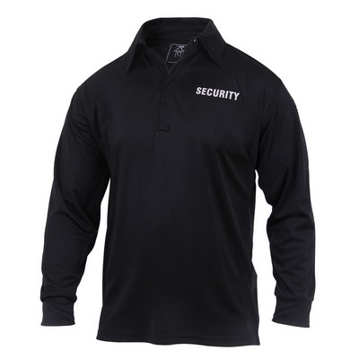 Black Long Sleeve Moisture Wicking "Security" Golf Polo Shirt - 3XL