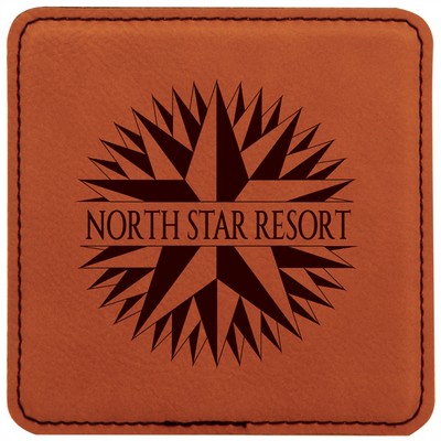 4" Square Rawhide Laserable Leatherette Coaster
