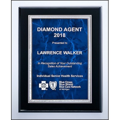 Airflyte® Black High Lustr™ Plaque w/Blue Marble Center & Silver Florentine Border (9"x 12")