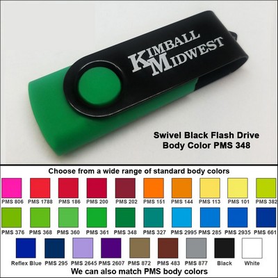 Swivel Black Flash Drive - 2 GB Memory - Body PMS 348