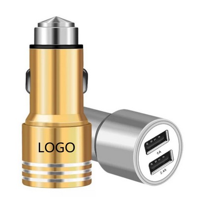 Dual-Port Car Charger with Emergency Safety Hammer