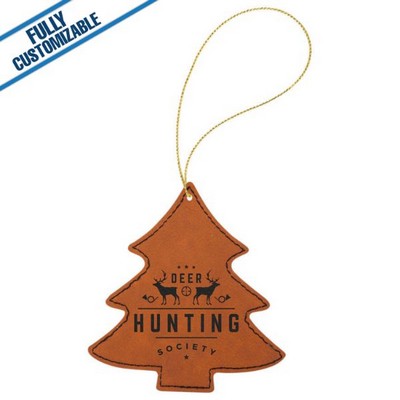 Saddle Tan Leatherette - Ornament With Gold String - Tree