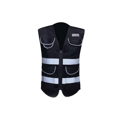 Enhanced Visibility Premium Safety Vest, Black, Zipper Closure