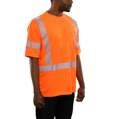Reflective Apparel™ Birdseye® Short Sleeve Shirt w/Pocket Reflective/Fluorescent Red-Orange