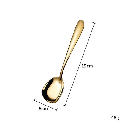 7.48" Gold Surface 304 Stainless Steel Large Size Square Bottom Soup Spoon W/ Inclined Handle