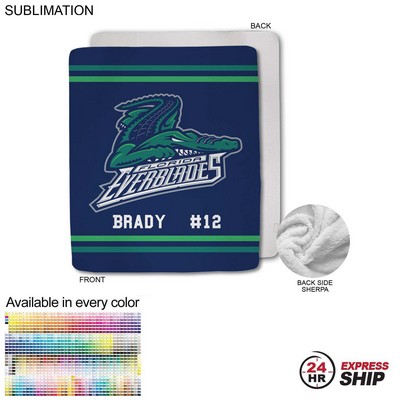 24 Hr Express Ship - Team Blanket in Plush Sherpa Faux Wool Lined Micro Mink, Couch Size, (50"x60")