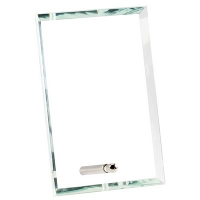 Vertical Rectangle Clear Glass Award w/Metal Stand, 6"H X 4"W