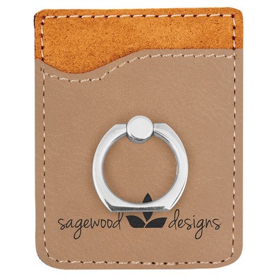 Light Brown Leatherette Phone Wallet with Silver Ring