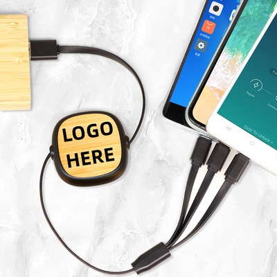 3-In-1 Retractable Bamboo Charging Cable