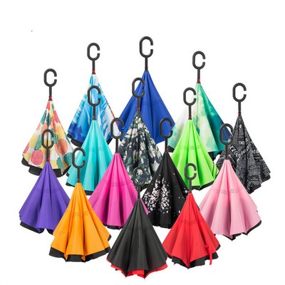 Inverted Reverse Umbrella With C-Shaped Handle