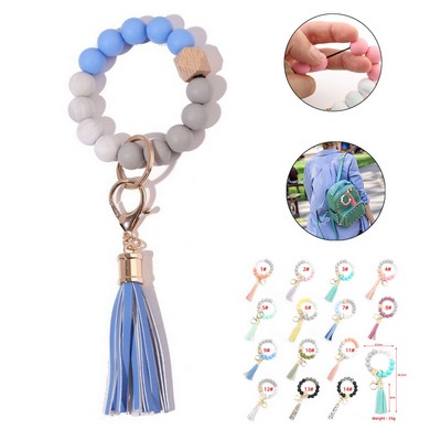 Silicone Bracelet Key Chain w/Leather Tassel