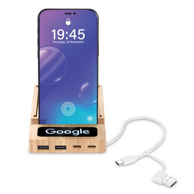 Bamboo 4 Port Usb/Type-C Hub + Mobile Stand + Note Pad Holder