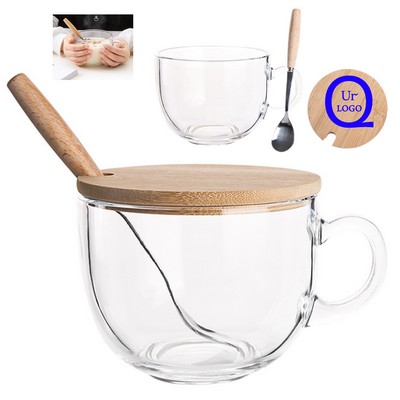 16Oz Glass Coffee Cup W/ Wood Lid