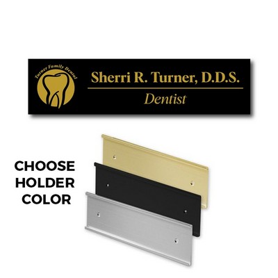Black Name Plate And Aluminum Wall Holder-Black Plastic Etches To Gold - 2X8