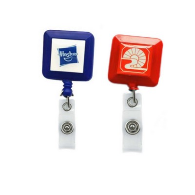 Epoxy Dome Square-Shaped Retractable Badge Reel Holder w/ Belt Clip
