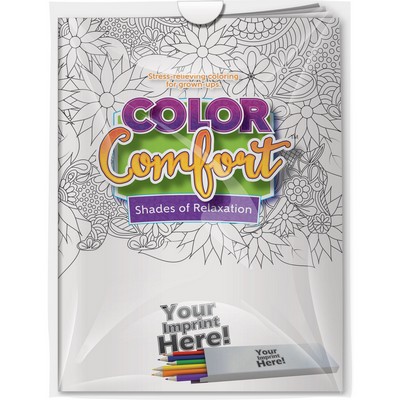 Combo Pack - "Shades of Relaxation (Animals)" Color Comfort & 6-Pack of Colored Pencil (Imprinted)