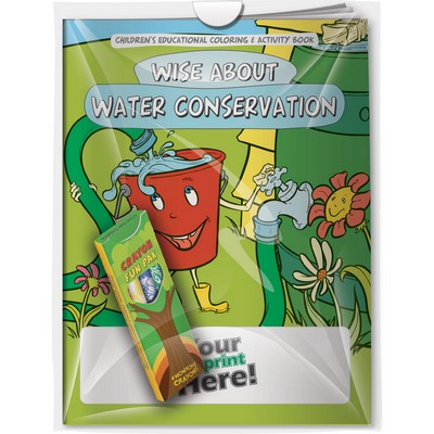 Combo Pack - "Wise About Water Conservation" Coloring Book & 4-Pack of Crayon (Imprinted)