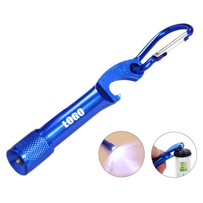 3-in-1 Aluminum Bottle Opener with Flashlight Keychain Design