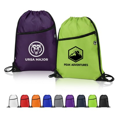 420D Heavy Duty Drawstring Backpack With Front Zipper