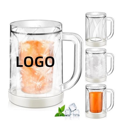 13.5oz Custom Food Grade Clear Plastic Double Wall Frozen Beer Mug