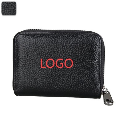 Credit Card Holder Genuine Leather Credit Card Wallet with Zipper