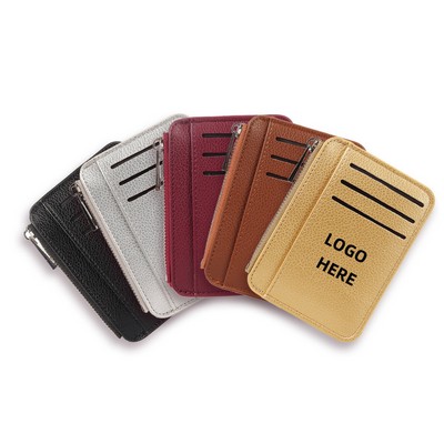 Square Zipper Card Case With Lychee Pattern