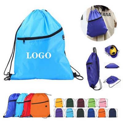 Durable Drawstring Backpack with Zippered Pocket