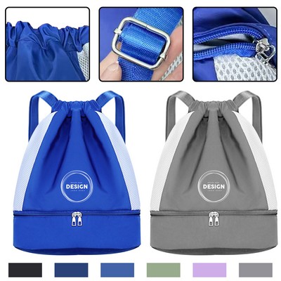 Drawstring Sports Backpack with Shoe Pocket