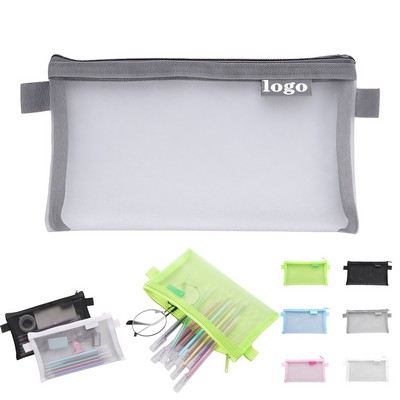 Transparent Mesh Nylon Pencil Case With Zipper