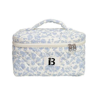 Portable Quilted Floral Makeup Bag Durable Polyester