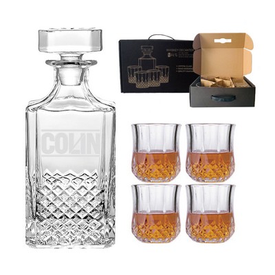 25oz Bourbon Whiskey Decanter Set with 4 Glasses