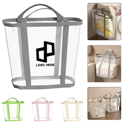 Nylon Mesh Foldable Dirty Clothes Storage Basket-Size L