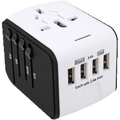 Universal Travel Adapter, Wall Charger, QC 3.0 3.4A 3 USB/1 C Ports