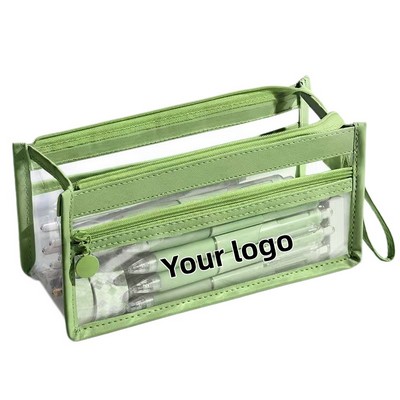 8.3" x 4.3" x 2.4" Clear PVC Zipper Pencil Case Pouch (3-Compartment)