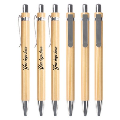 Natural Bamboo Ballpoint Pen w/ Silver Accents