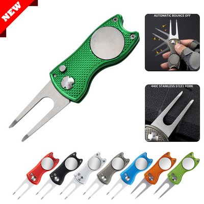 Golf Divot Tool Steel Fork, Alloy Handle & White Ball Marker