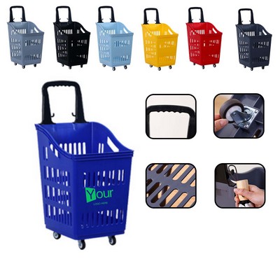 60L Shopping Cart with Wheels Supermarket Rolling Basket
