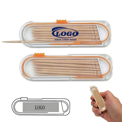 Portable Plastic Toothpick Holder With Natural Wooden Toothpicks