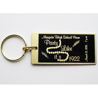 Ticket Style 3" x 1.5" Aluminum Key Tag with a Die Struck/Color filled imprint. Made in USA