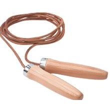 Leather Jump Rope w/Wood Ball Bearing Handles (8'6")